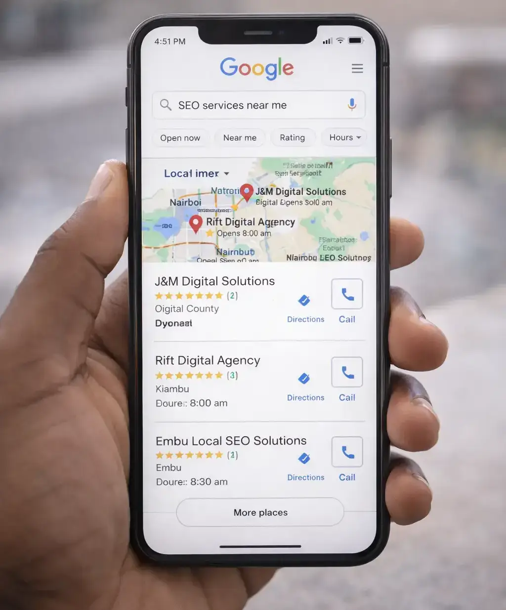 Google Business Profile listing appearing in Google Maps search results for a Kenyan business in Nairobi