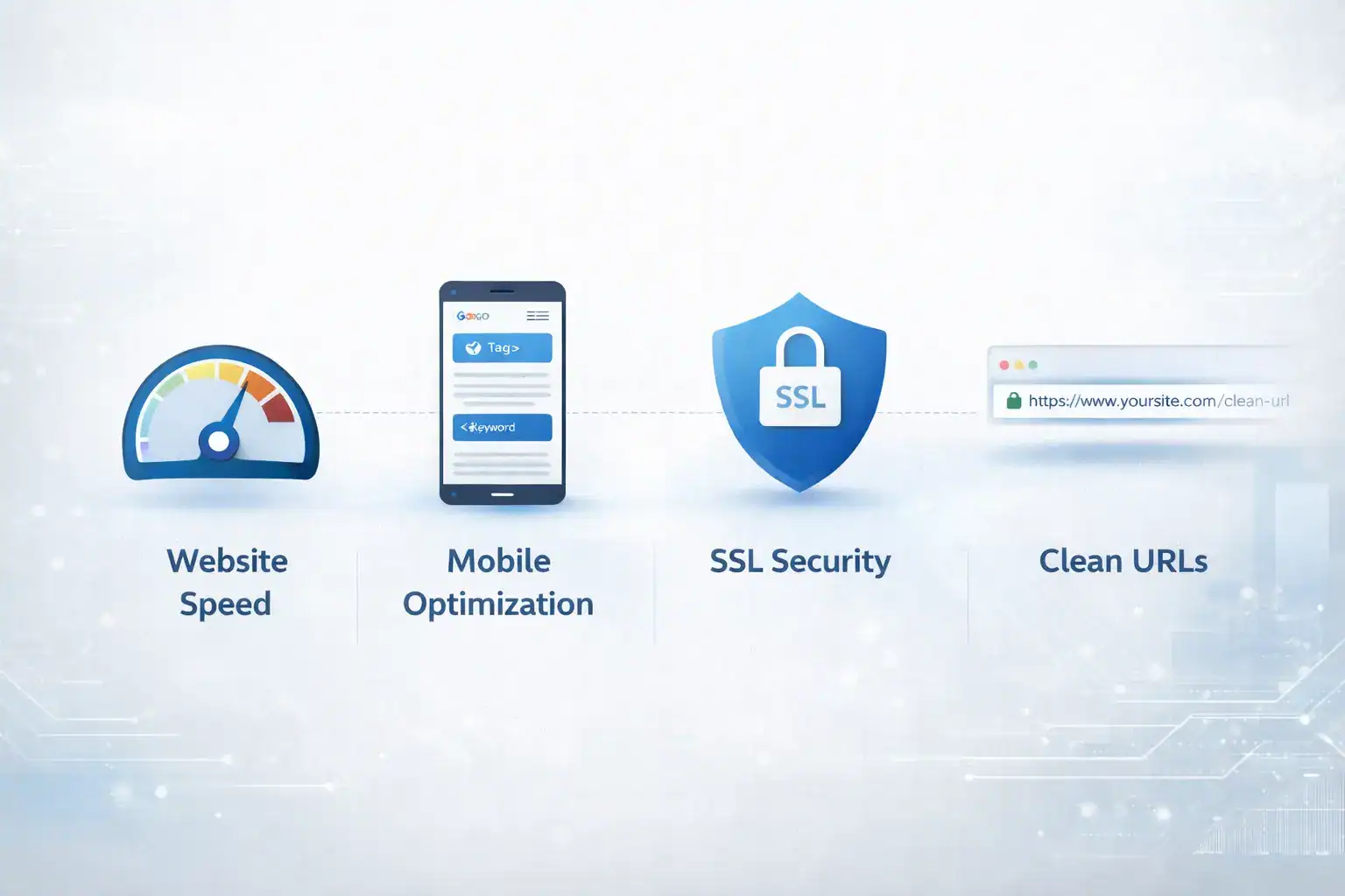 Technical SEO for beginners with website speed mobile optimization HTTPS and clean URL structure