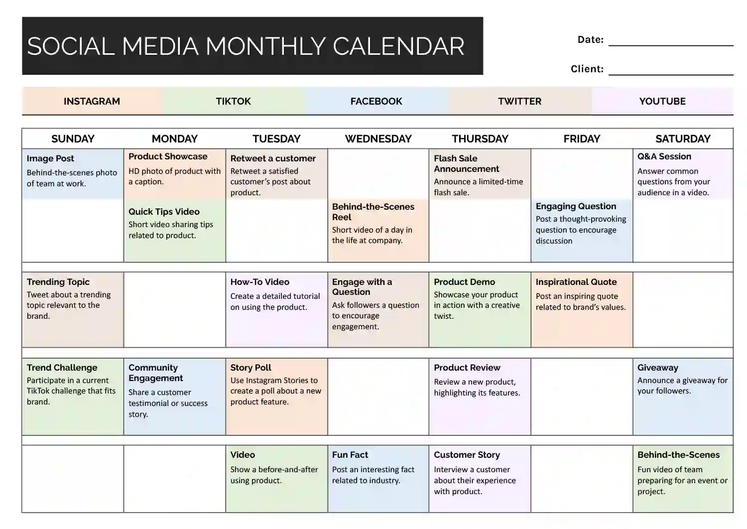 Social media content calendar for social media marketing in Kenya business strategy