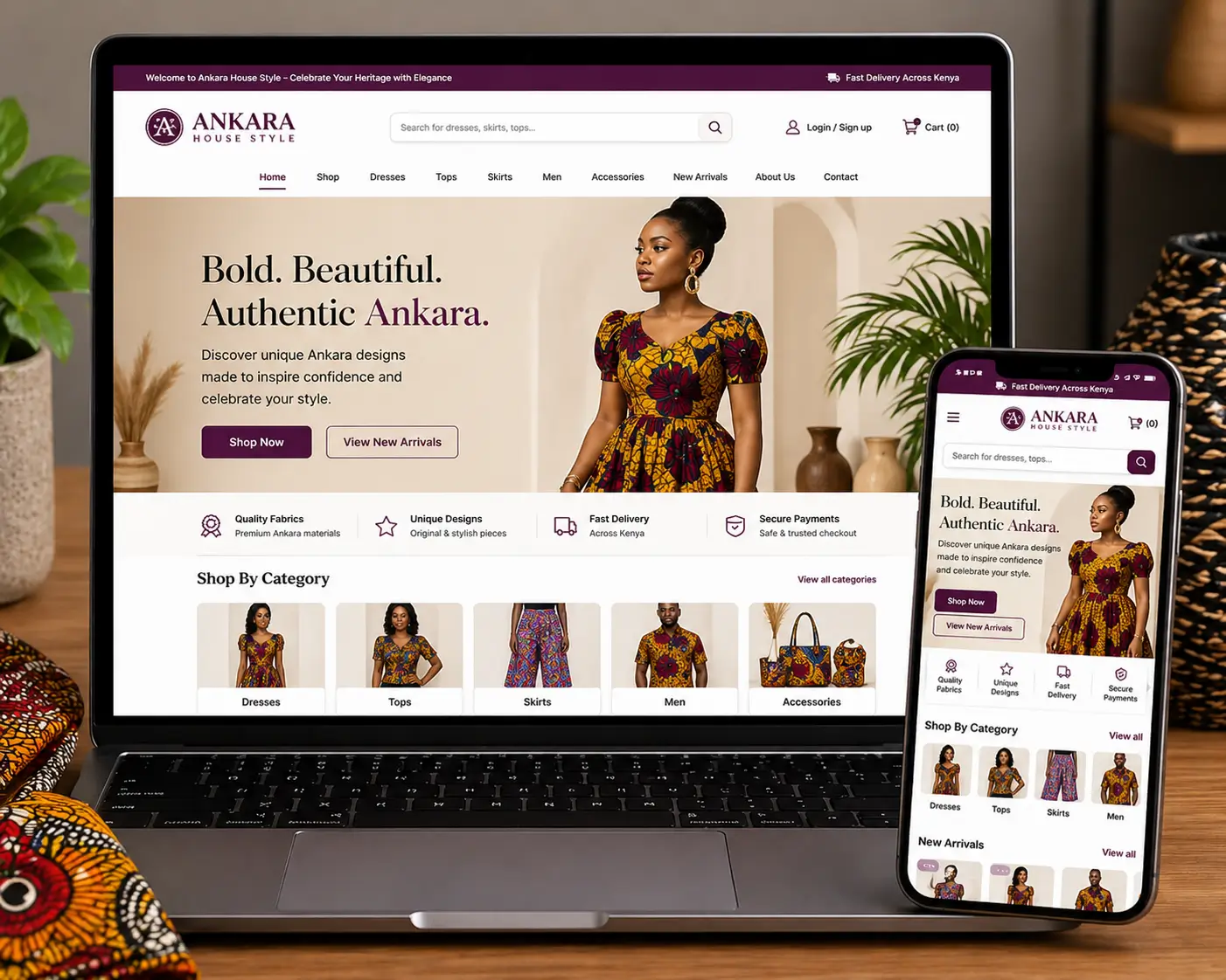 Ankara House Nairobi African fashion boutique website design – JM Digital Solutions
