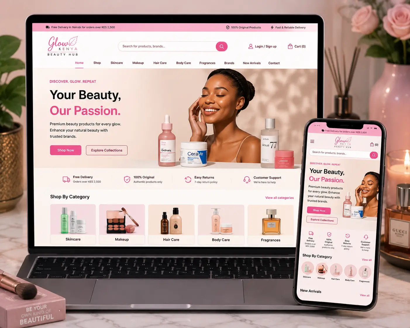 GlowKenya beauty and cosmetics store website design – JM Digital Solutions