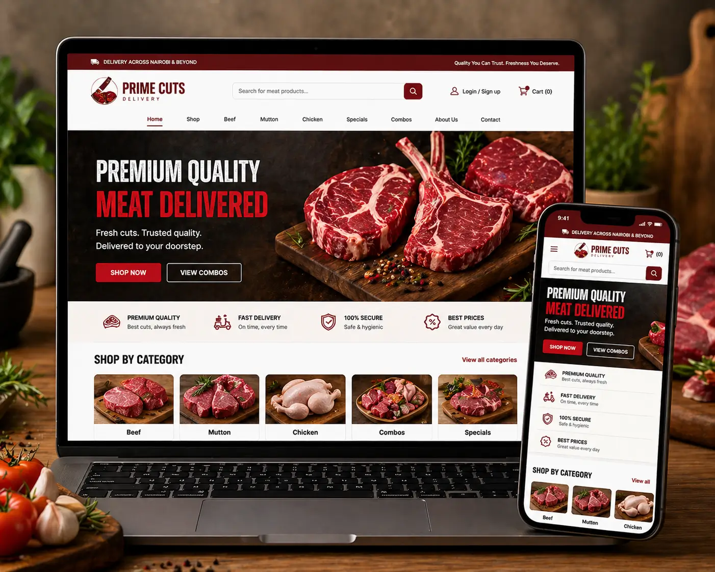 Prime Cuts Kenya online butchery website design – JM Digital Solutions