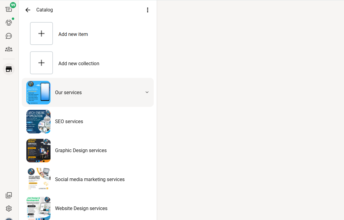 WhatsApp Business catalogue and quick replies interface on an Android phone used by a Kenyan business