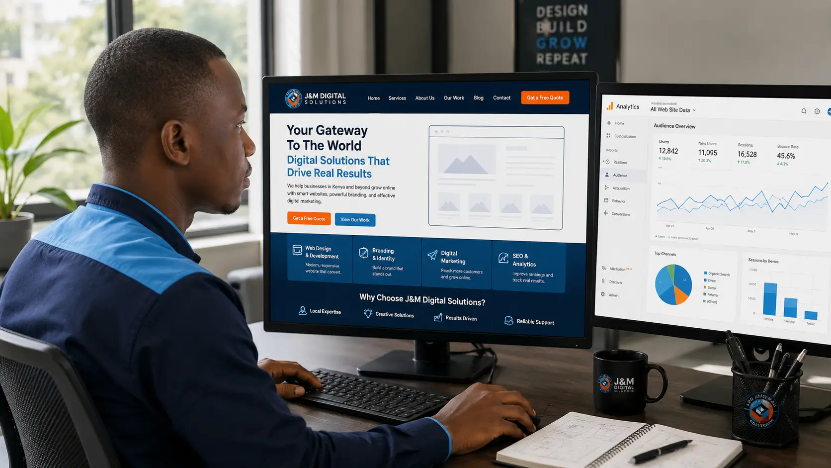 Kenyan business owner using digital marketing tools to get more customers online in Kenya