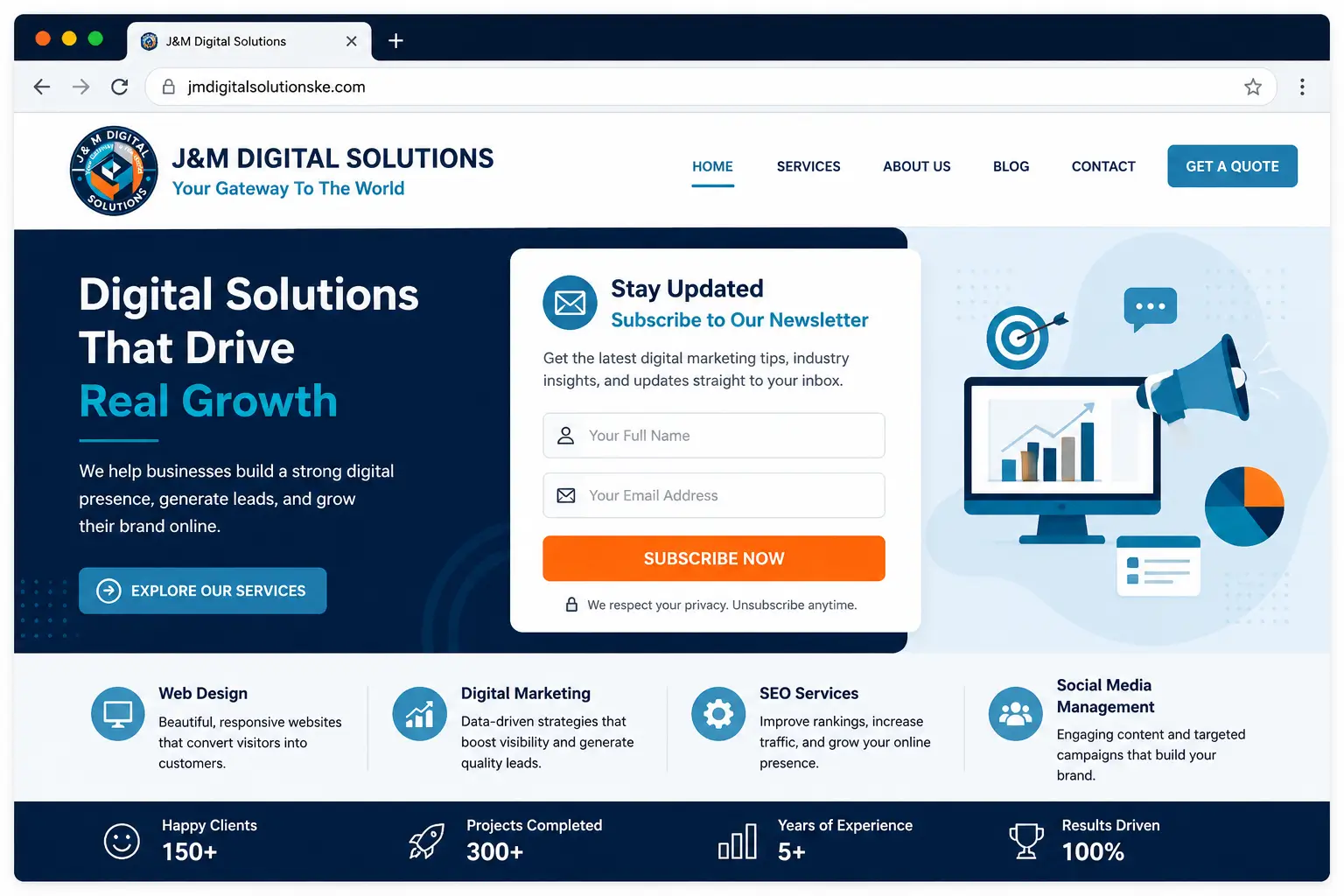 Email signup form embedded on a Kenyan business website to grow an email marketing list