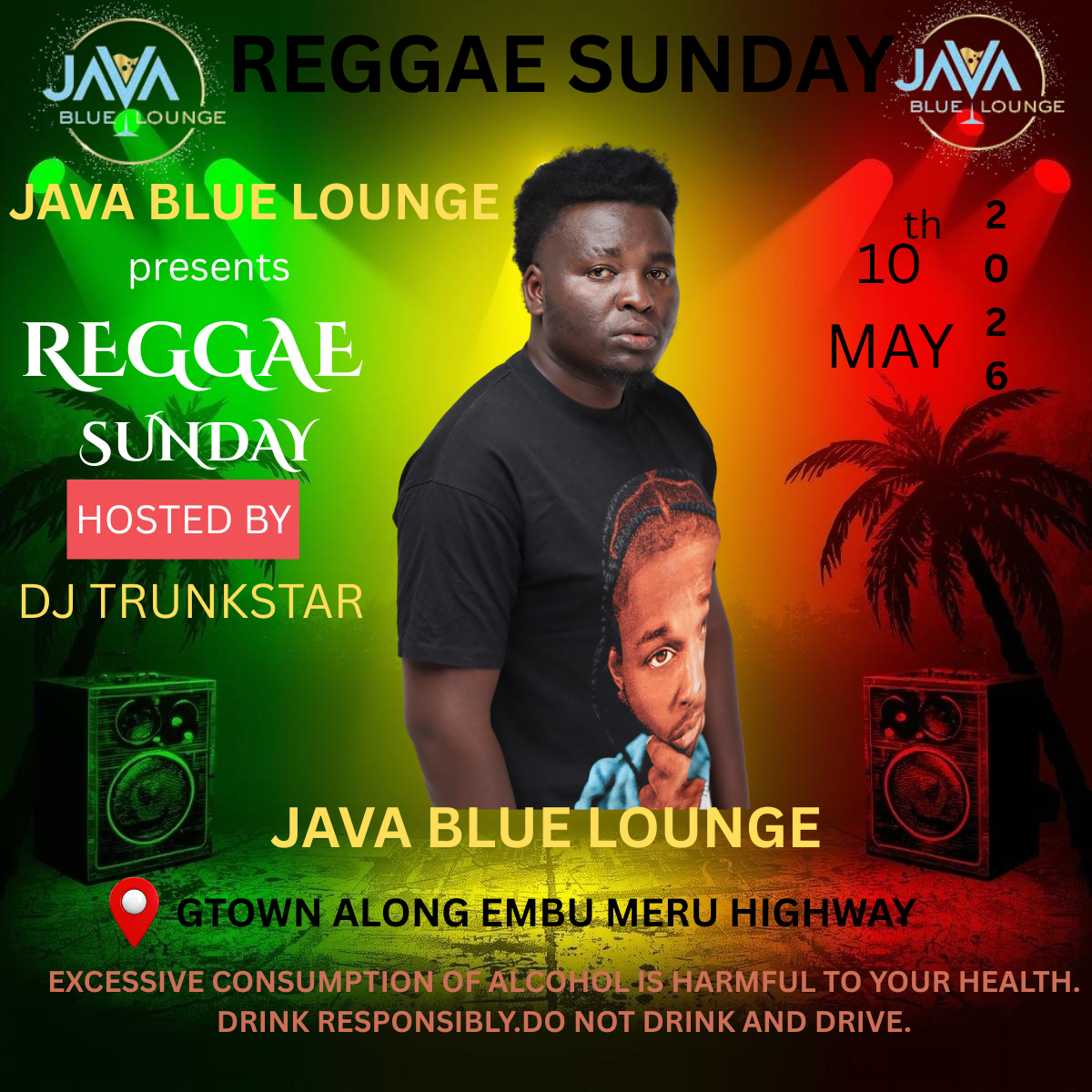 Reggae Sunday event flyer design for Java Blue Lounge