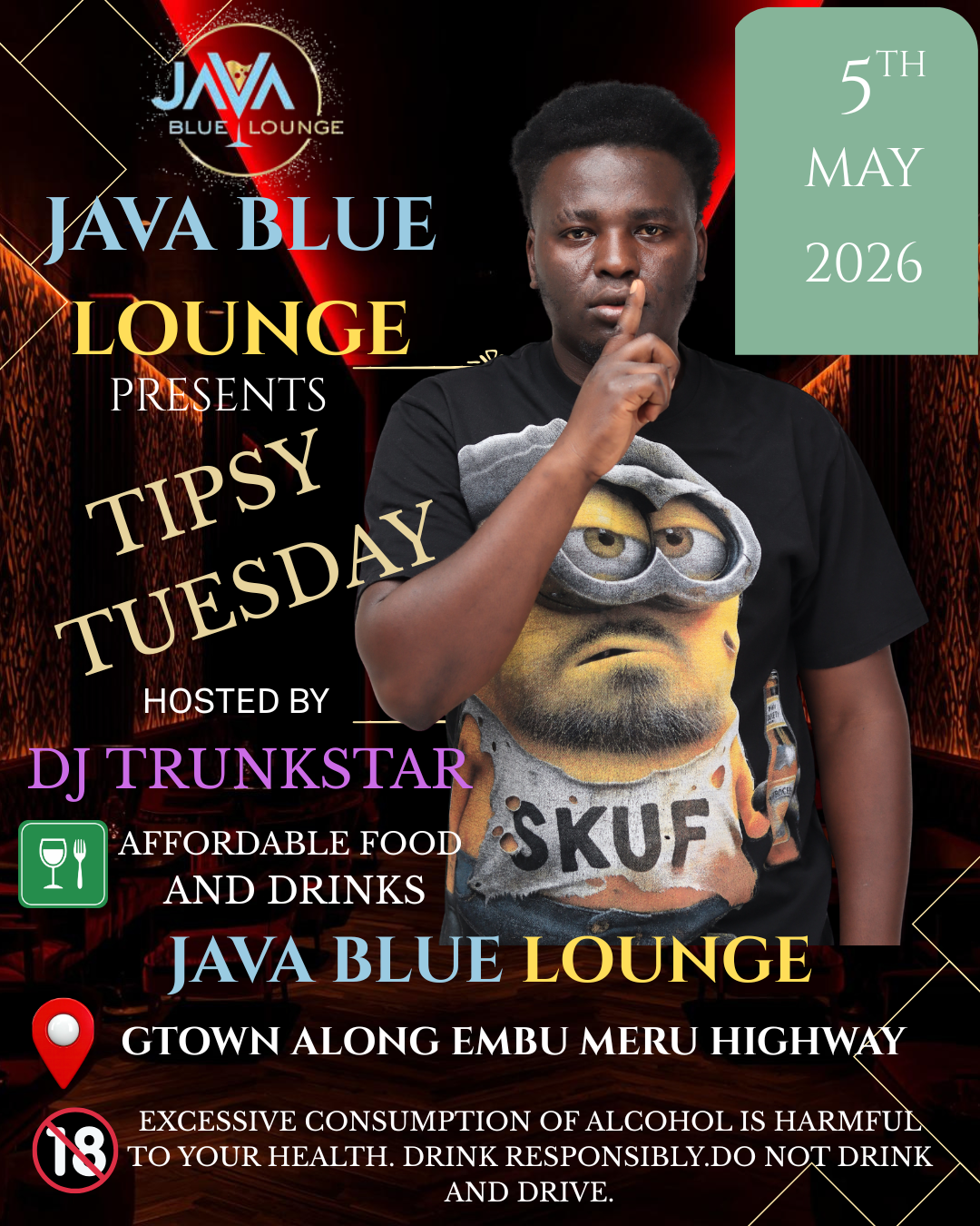 Tipsy Tuesday event flyer design for Java Blue Lounge
