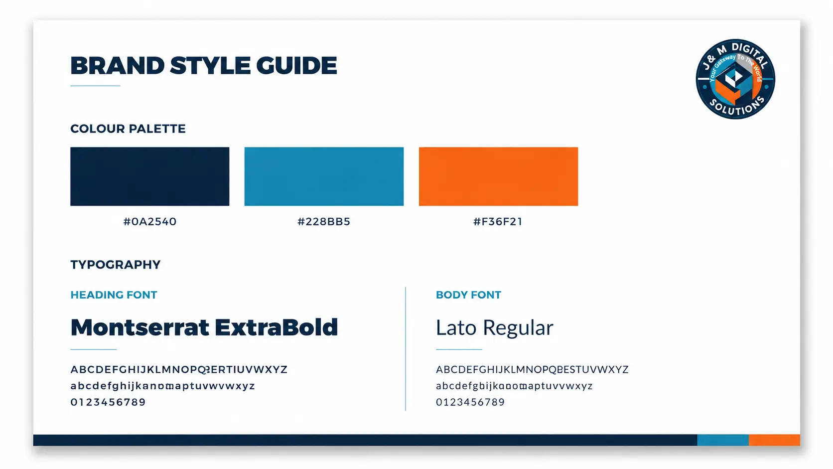 Brand style guide page showing colour palette swatches and typography examples for a Kenyan business