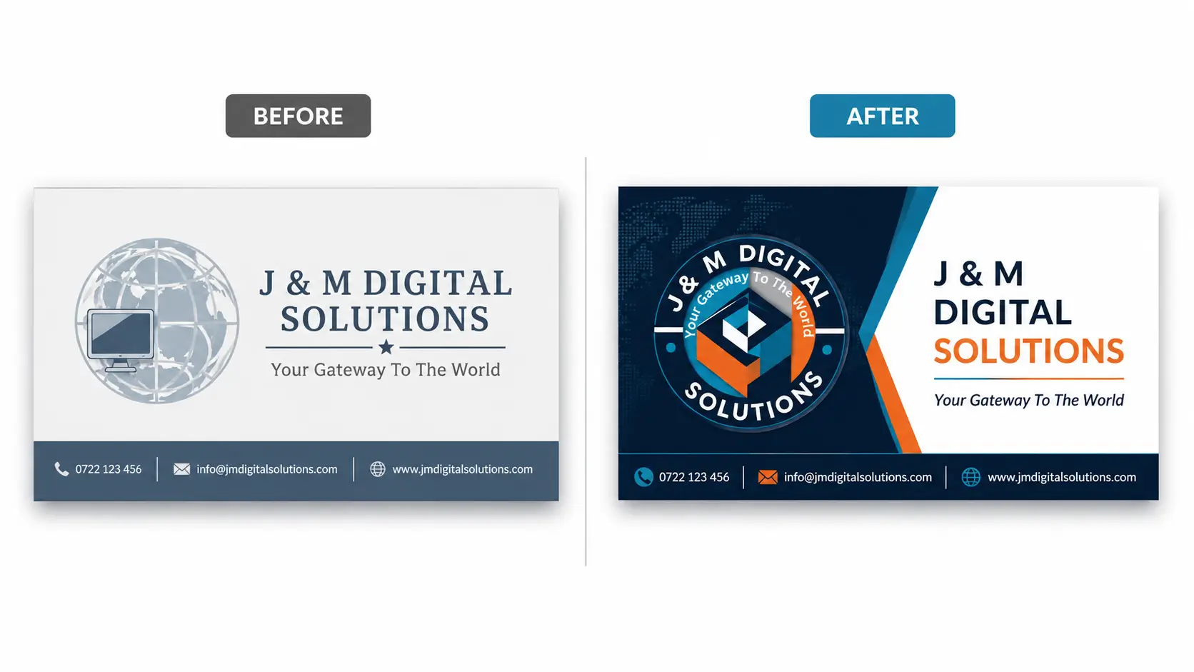 Before and after comparison of a rebranded Kenyan business logo and colour palette