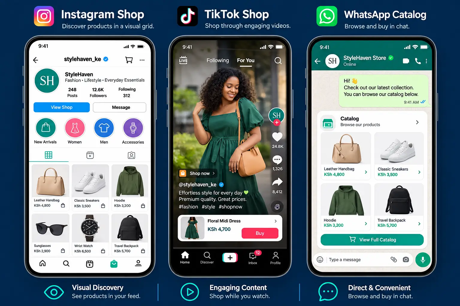 Instagram Shop, TikTok Shop, and WhatsApp catalog comparison for Kenyan businesses