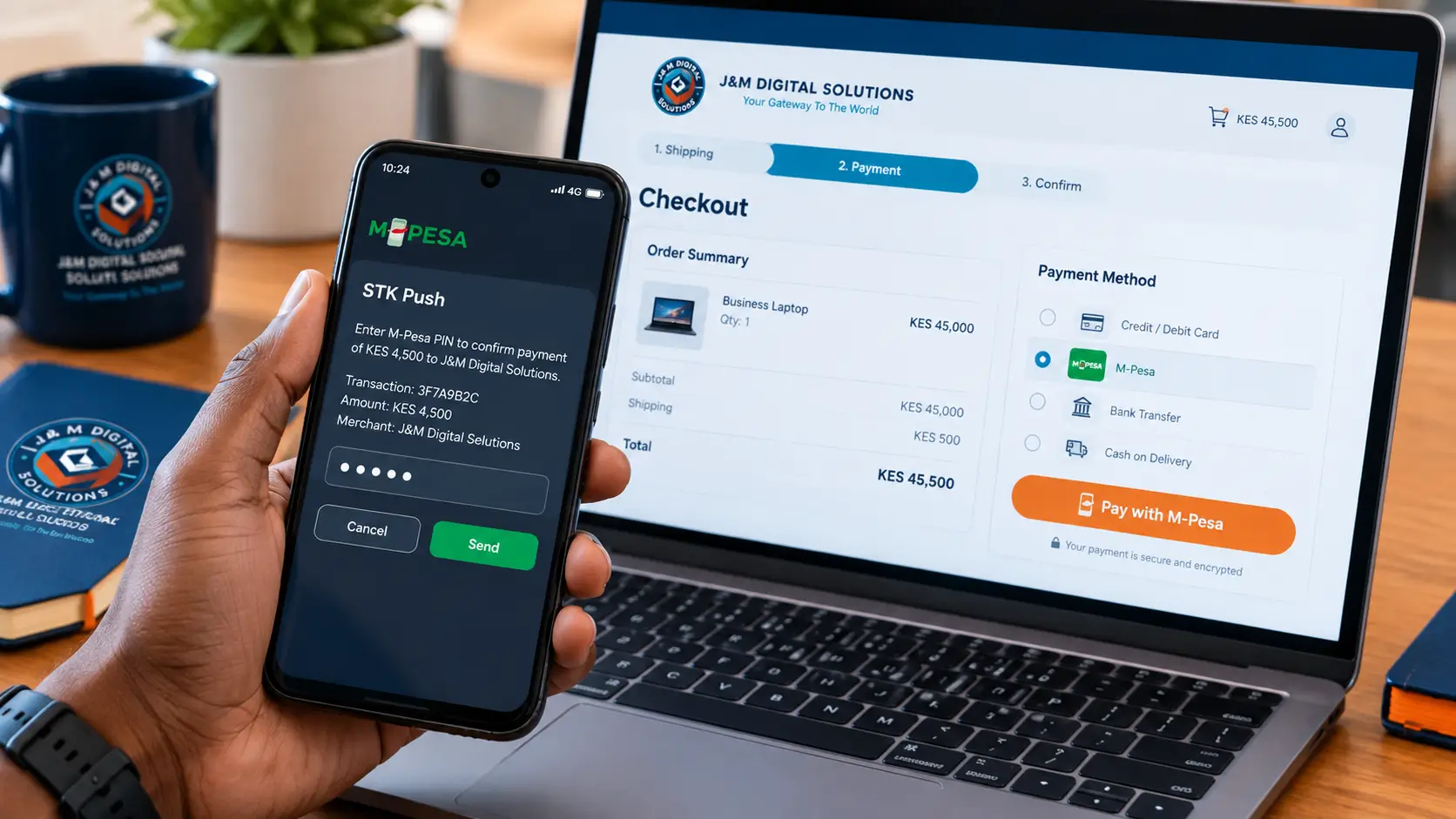 M-Pesa payment gateway checkout on a Kenyan online store
