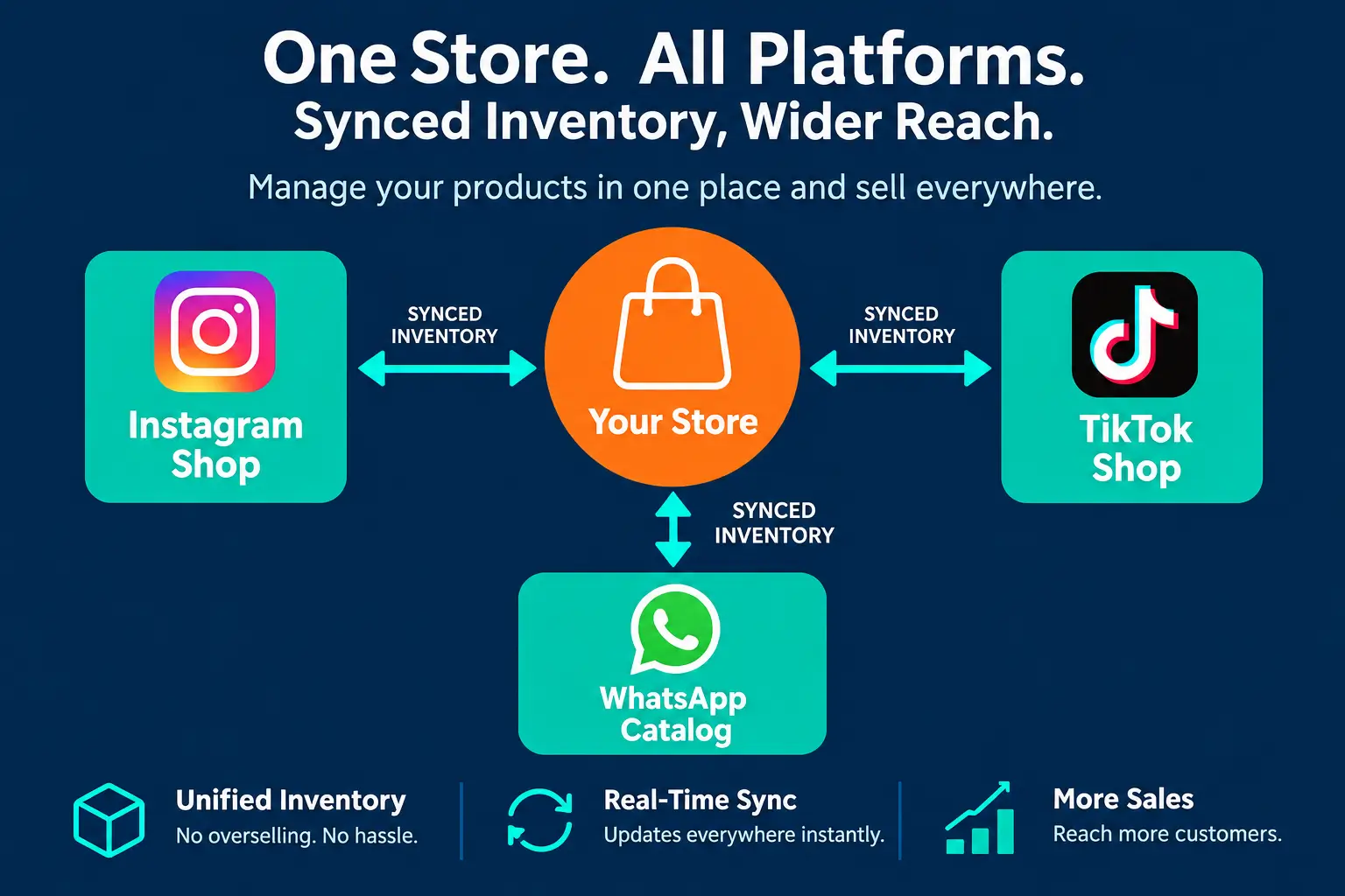 Social commerce in Kenya - Instagram Shop, TikTok Shop, and WhatsApp catalog synced to one store