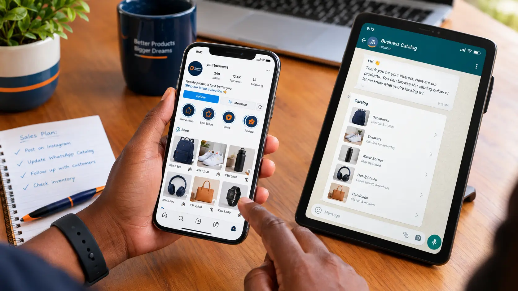 Social commerce in Kenya - Instagram Shop and WhatsApp catalog on a phone