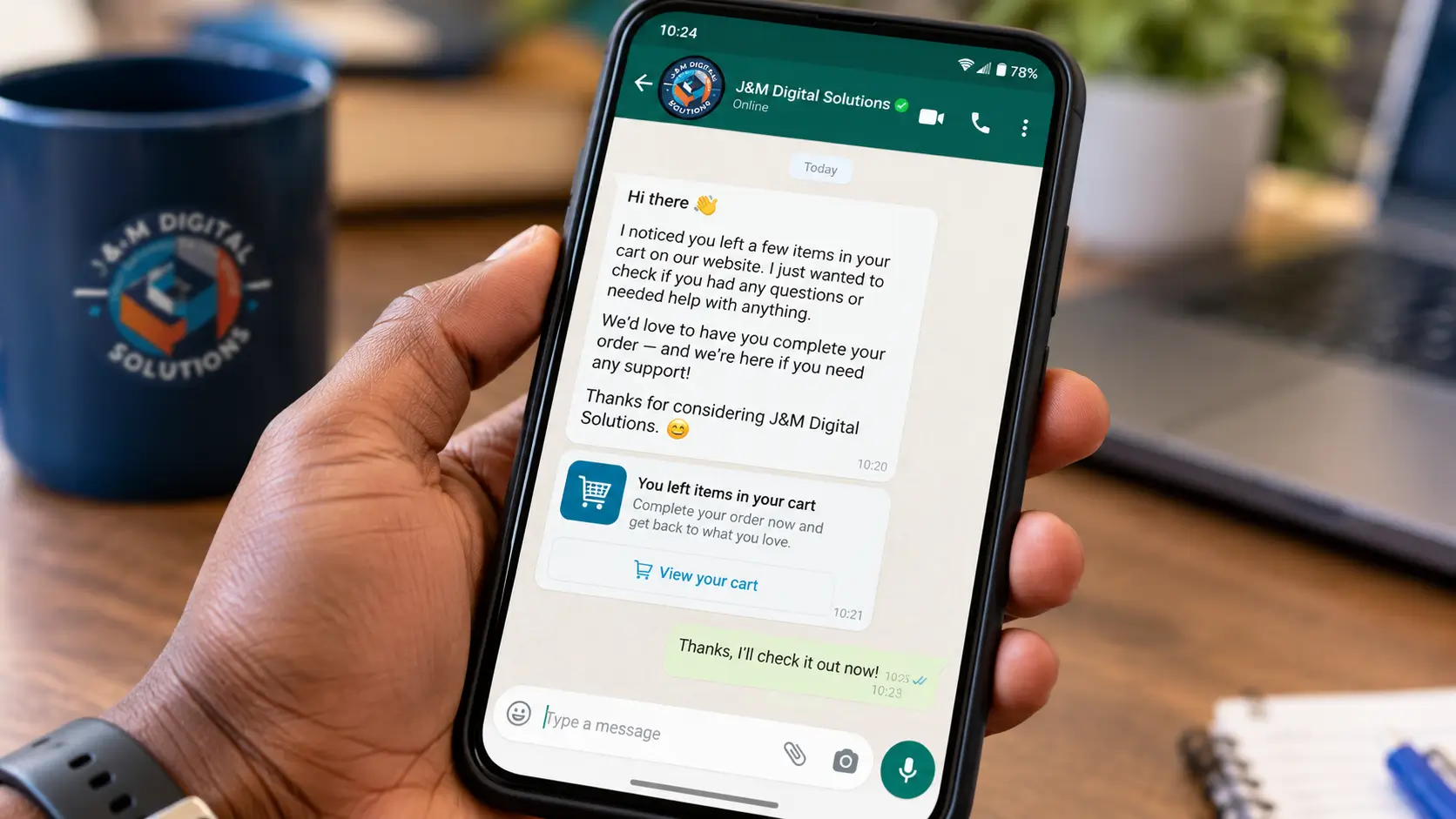 WhatsApp cart recovery message example for a Kenyan online store