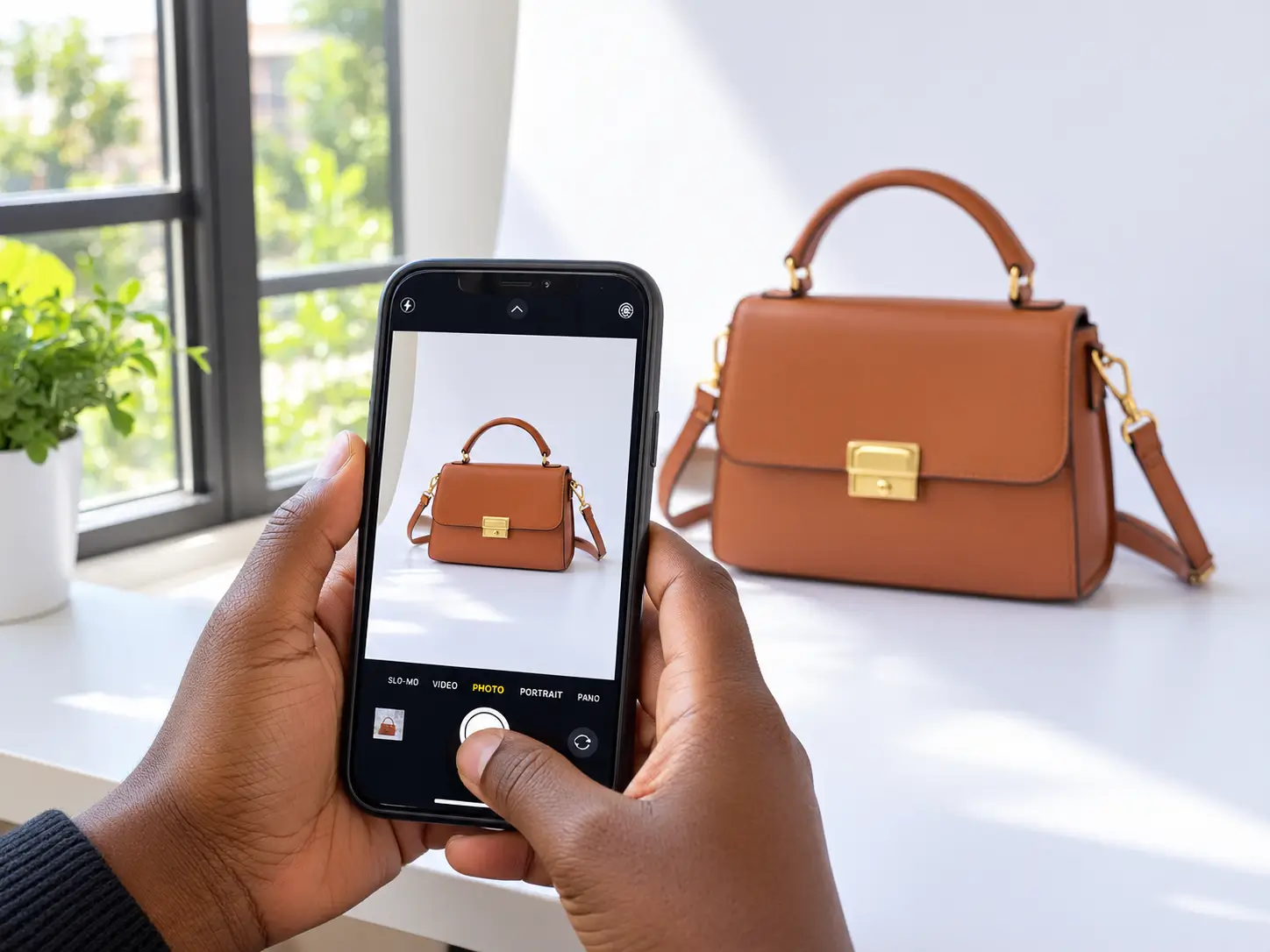 E-commerce product photography in Kenya - smartphone shooting a product on white background