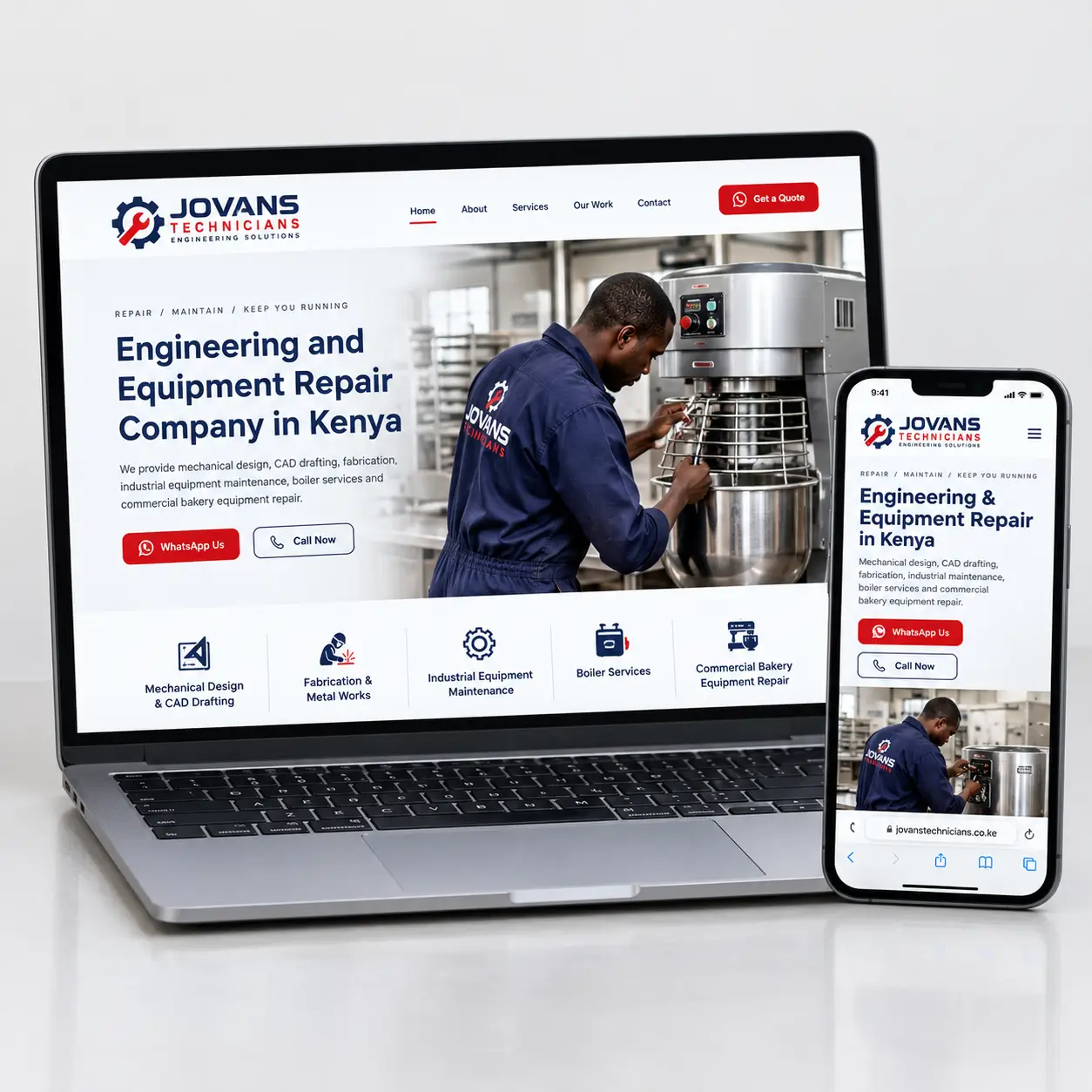 JOVANS Engineering Solutions website on a laptop and phone mockup
